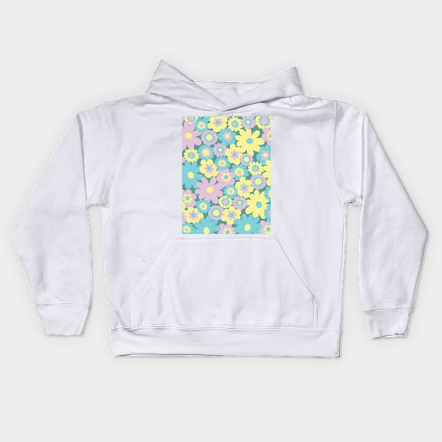 80s pastel retro flowers, pastel pink, pastel green, pastel yellow, lilac, 60s retro pattern, groovy florals Kids Hoodie by blomastudios